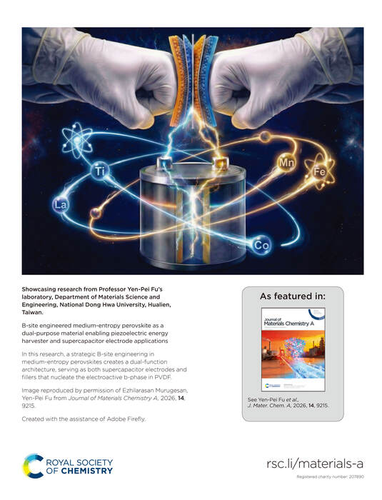 賀!本系傅彥培教授、博士後研究員Kumar, Sanath及學生Murugesan, Ezhilarasan論文刊登至JOURNAL OF MATERIALS CHEMISTRY A期刊封底圖片